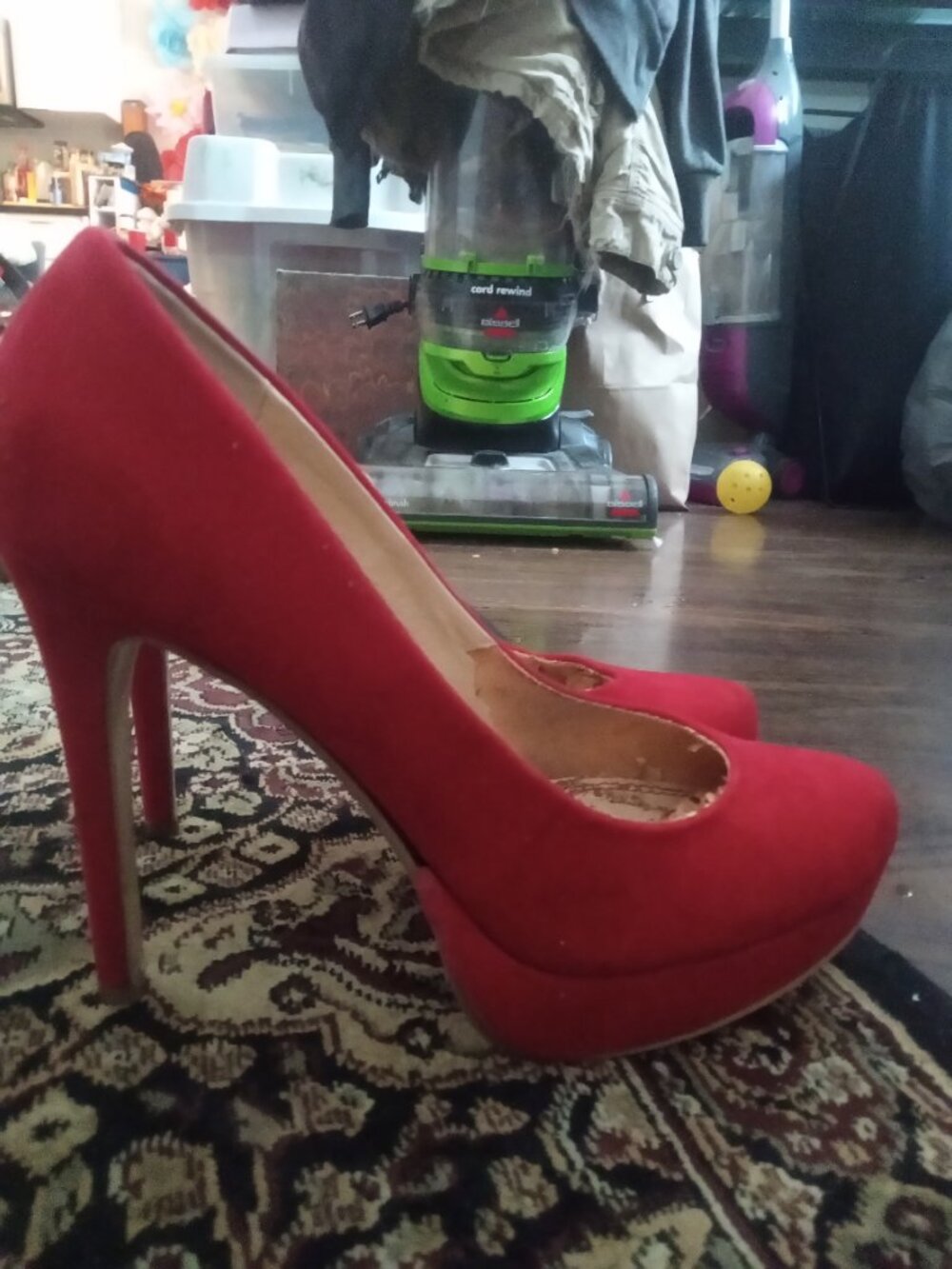 Red suede heels